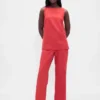 Pantalon évasé taille basse en mélange de lin