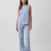 Pantalon évasé taille basse en mélange de lin