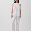 Pantalon évasé taille basse en mélange de lin