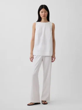 Pantalon évasé taille basse en mélange de lin