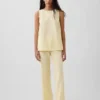 Pantalon évasé taille basse en mélange de lin