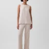 Pantalon évasé taille basse en mélange de lin