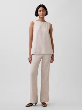 Pantalon évasé taille basse en mélange de lin