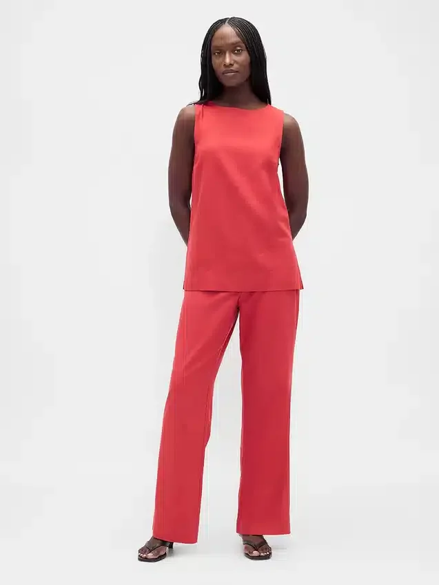 Pantalon évasé taille basse en mélange de lin