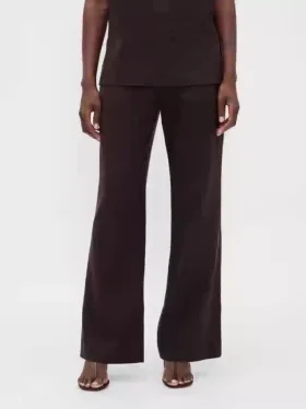 Pantalon évasé taille basse en mélange de lin