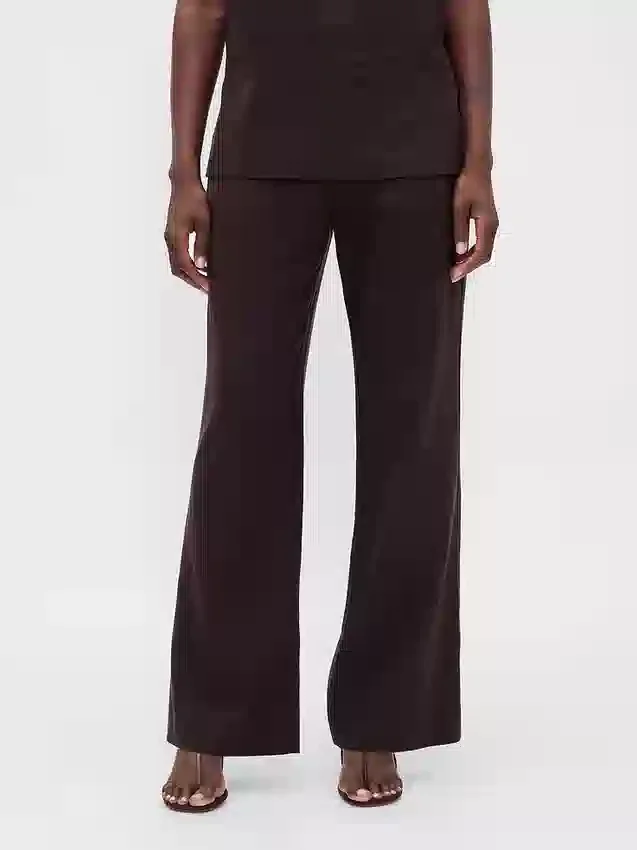 Pantalon évasé taille basse en mélange de lin