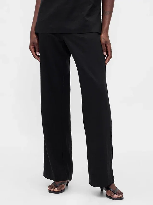 Pantalon évasé taille basse en mélange de lin