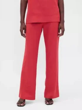Pantalon évasé taille basse en mélange de lin
