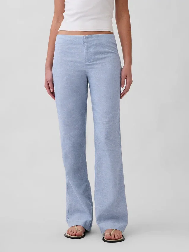 Pantalon évasé taille basse en mélange de lin