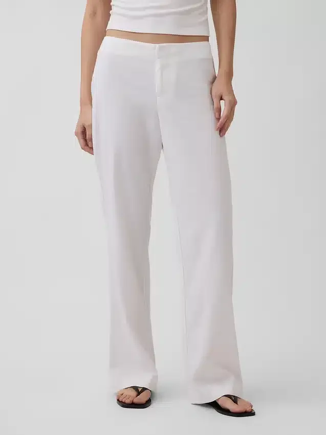 Pantalon évasé taille basse en mélange de lin