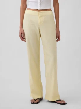 Pantalon évasé taille basse en mélange de lin