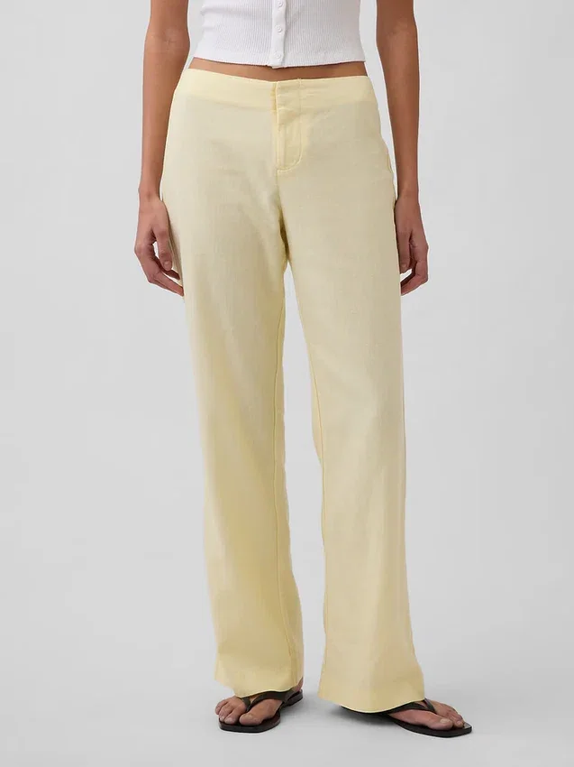 Pantalon évasé taille basse en mélange de lin