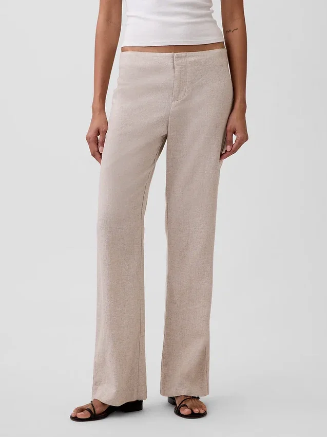 Pantalon évasé taille basse en mélange de lin
