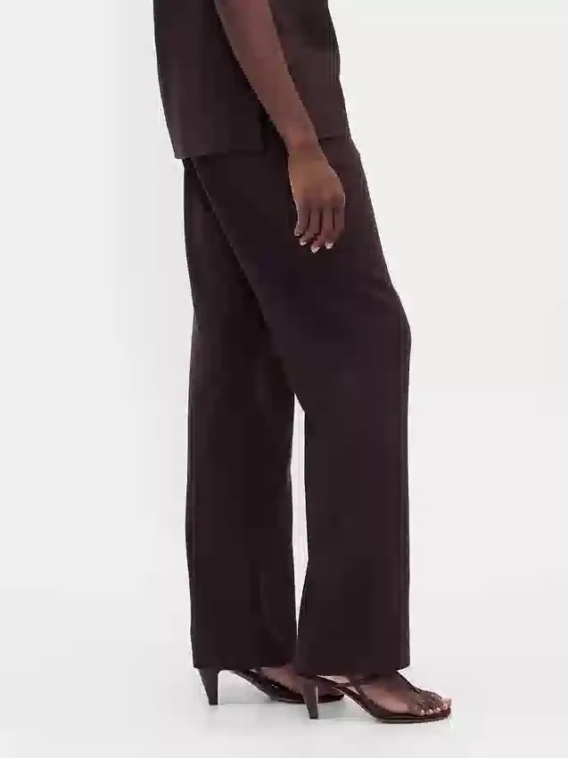 Pantalon évasé taille basse en mélange de lin