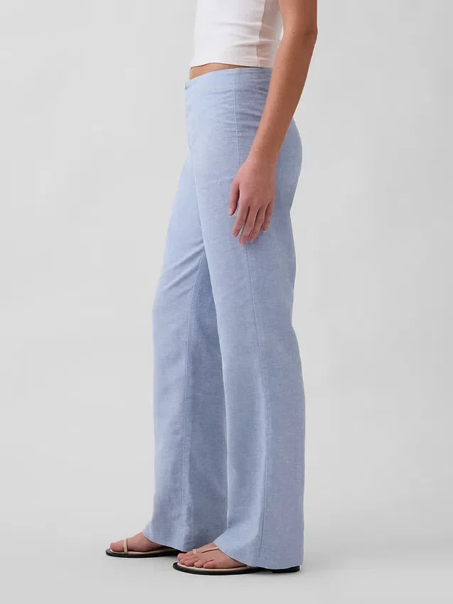 Pantalon évasé taille basse en mélange de lin