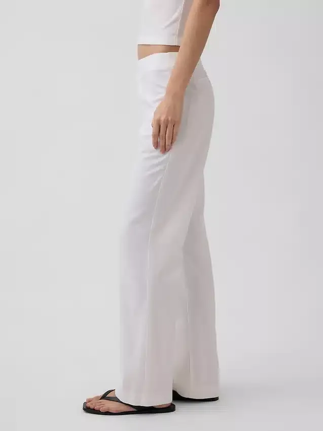 Pantalon évasé taille basse en mélange de lin