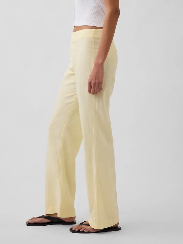 Pantalon évasé taille basse en mélange de lin