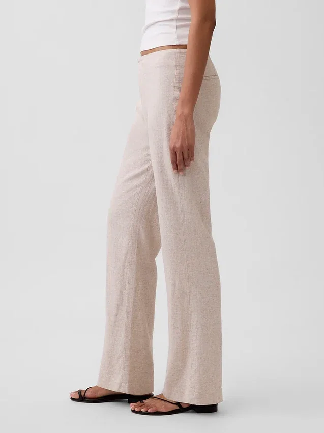 Pantalon évasé taille basse en mélange de lin
