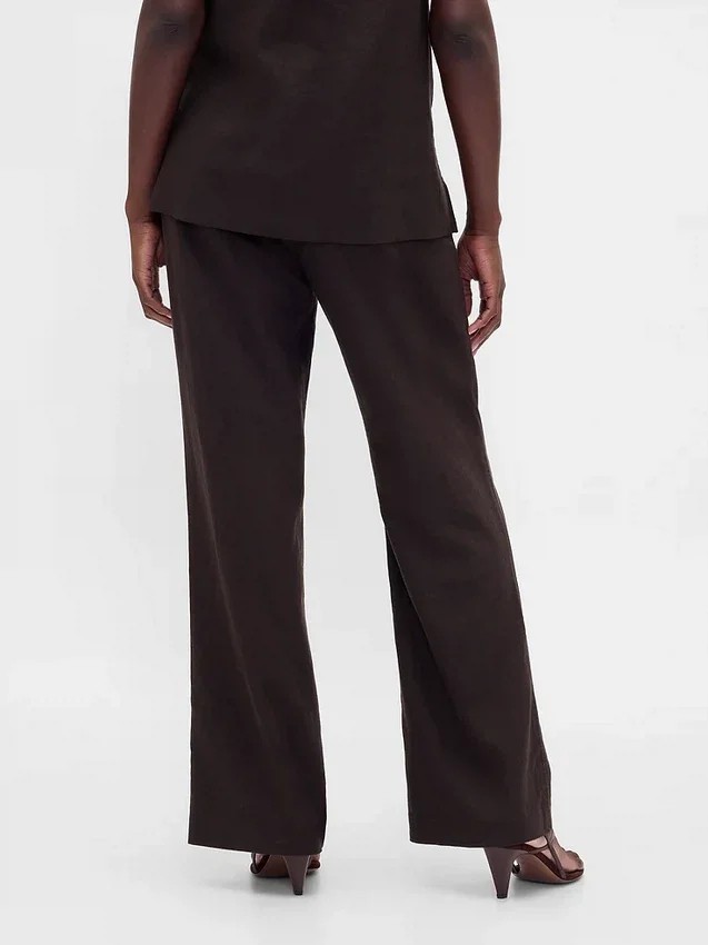 Pantalon évasé taille basse en mélange de lin