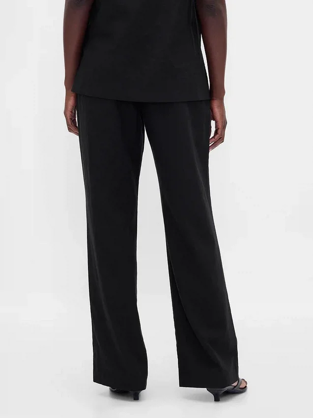 Pantalon évasé taille basse en mélange de lin