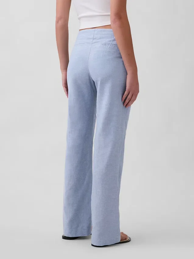 Pantalon évasé taille basse en mélange de lin