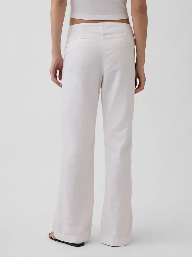 Pantalon évasé taille basse en mélange de lin