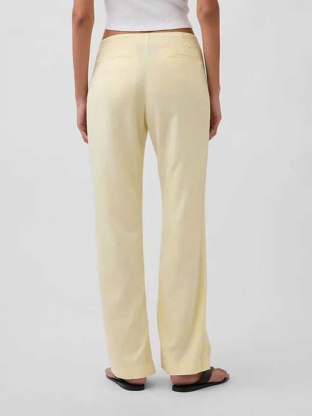 Pantalon évasé taille basse en mélange de lin