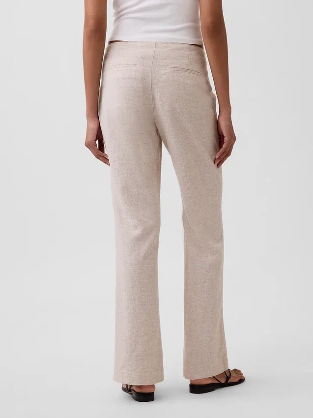 Pantalon évasé taille basse en mélange de lin
