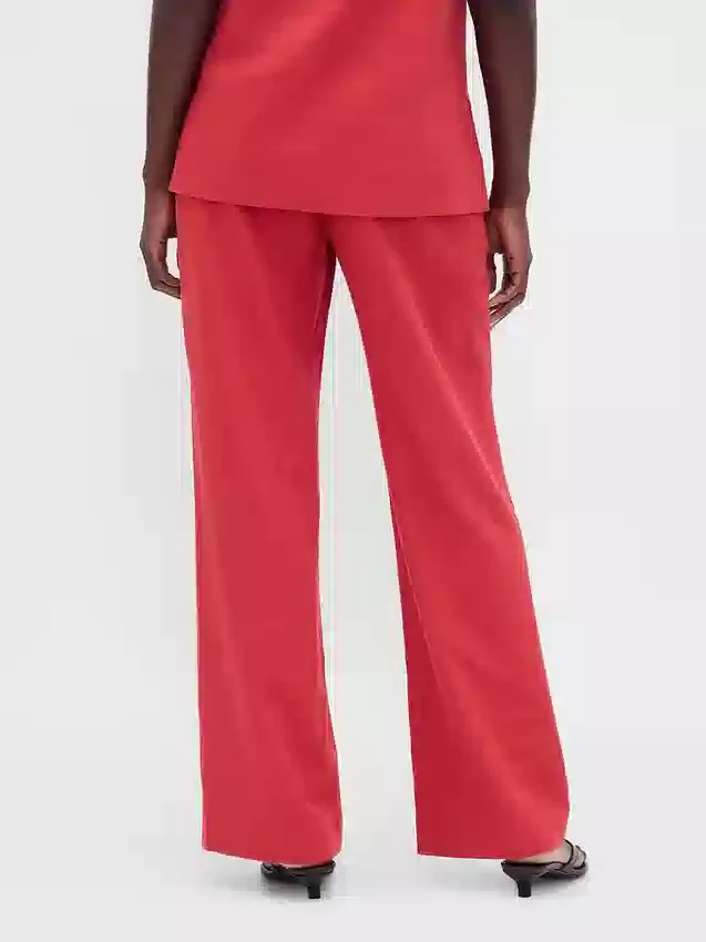 Pantalon évasé taille basse en mélange de lin