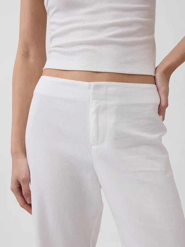 Pantalon évasé taille basse en mélange de lin