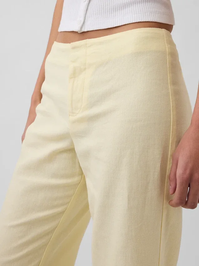 Pantalon évasé taille basse en mélange de lin