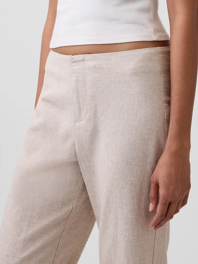 Pantalon évasé taille basse en mélange de lin