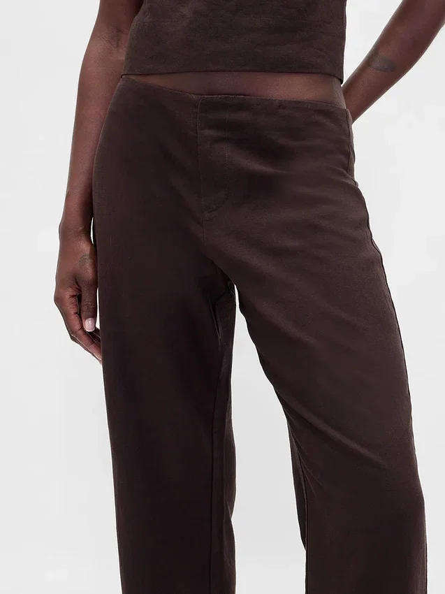 Pantalon évasé taille basse en mélange de lin