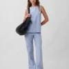 Pantalon évasé taille basse en mélange de lin