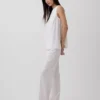 Pantalon évasé taille basse en mélange de lin