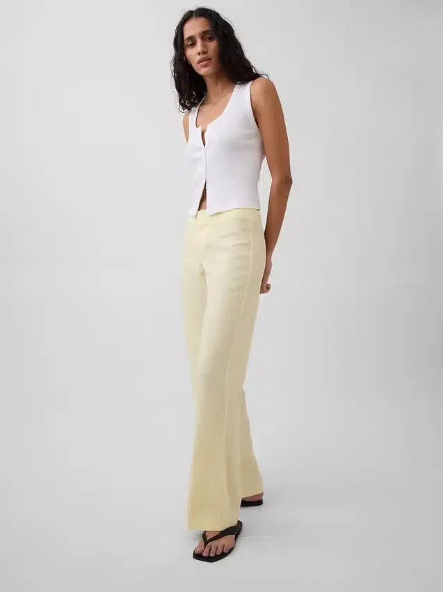 Pantalon évasé taille basse en mélange de lin