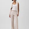 Pantalon évasé taille basse en mélange de lin