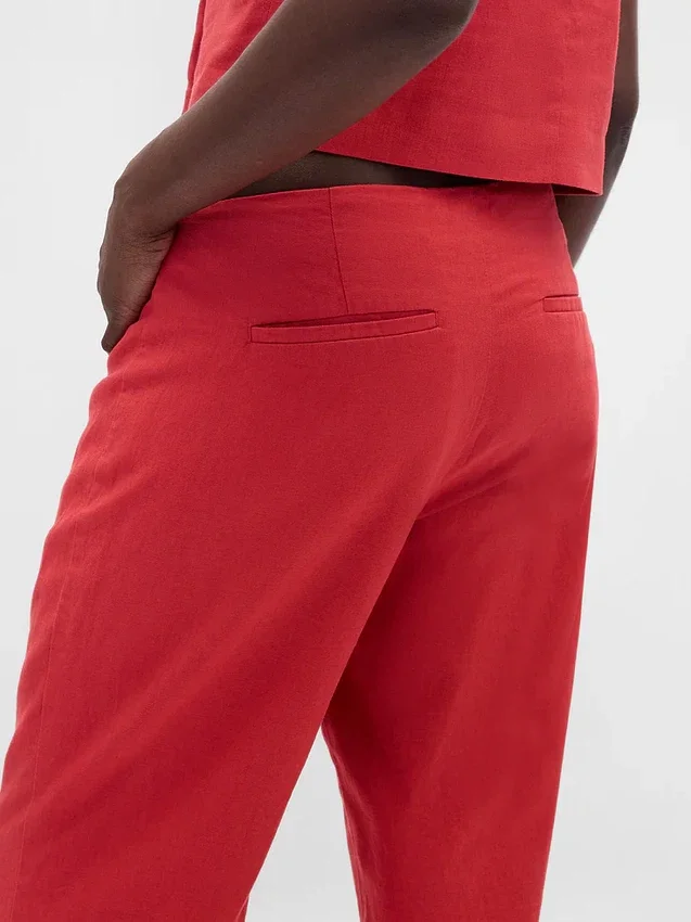 Pantalon évasé taille basse en mélange de lin