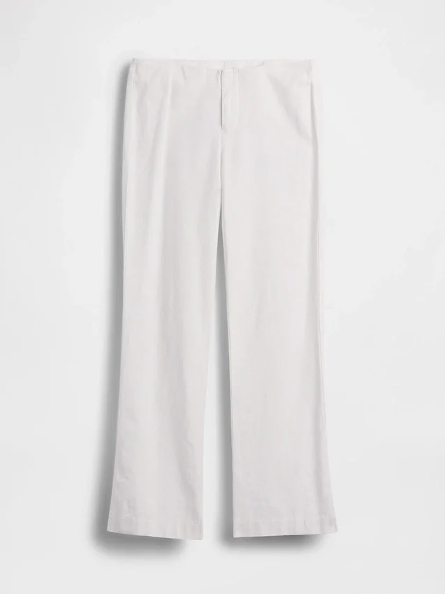 Pantalon évasé taille basse en mélange de lin