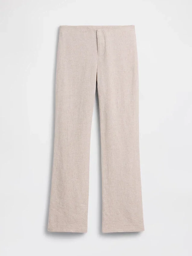 Pantalon évasé taille basse en mélange de lin