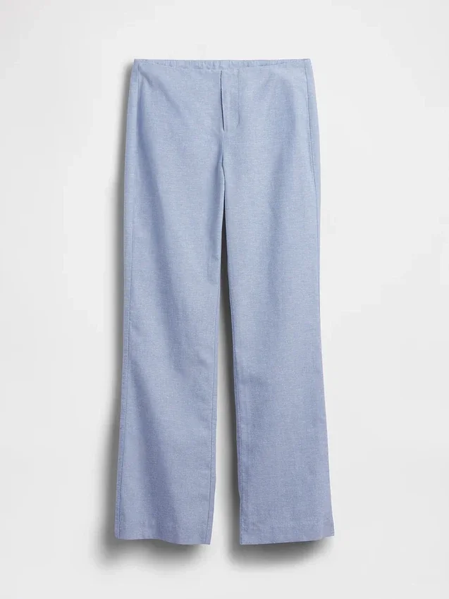 Pantalon évasé taille basse en mélange de lin