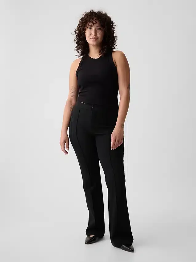 Pantalon évasé taille haute bi-extensible