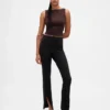 Pantalon évasé taille haute en double maille à ourlet fendu