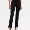 Pantalon évasé taille haute en double maille à ourlet fendu