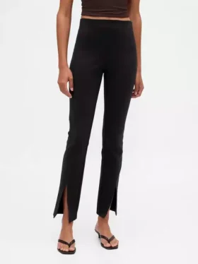Pantalon évasé taille haute en double maille à ourlet fendu