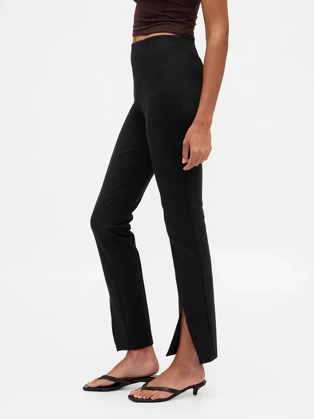 Pantalon évasé taille haute en double maille à ourlet fendu
