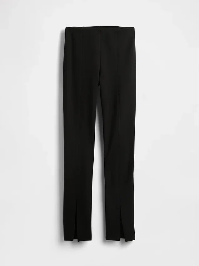 Pantalon évasé taille haute en double maille à ourlet fendu