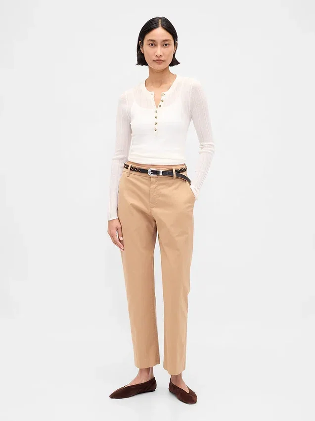 Pantalons kaki taille moyenne