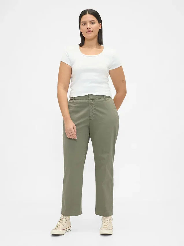Pantalons kaki taille moyenne
