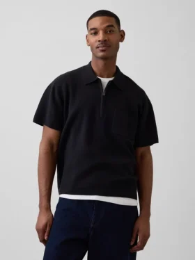 Polo-pull oversize à poche et fermeture à quart de zip